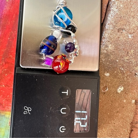 Evil eye necklace pendant OOAK Art to wear handmade assemblage Beaded 2204 S - Picture 4 of 7